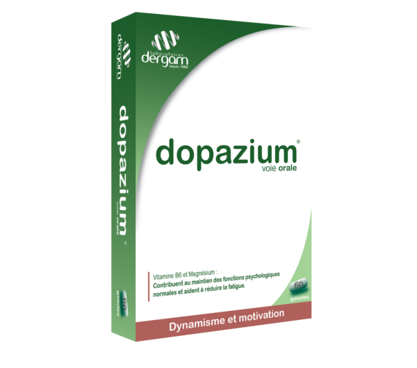 visuel packaging produit Dopazium complément alimentaire pour le dynamisme et la motivation 60 gélules