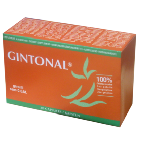 visuel packaging produit Gintonal, complément alimentaire pour le tonus, 30 capsules