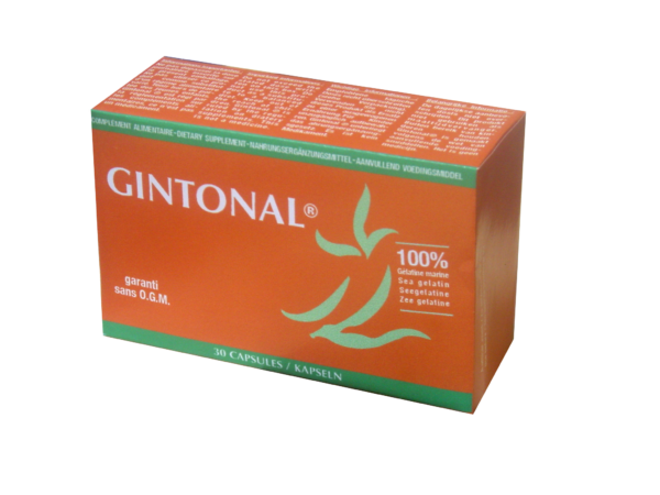 visuel packaging produit Gintonal, complément alimentaire pour le tonus, 30 capsules