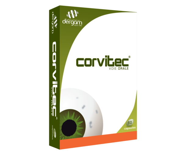 visuel packaging produit Corvitec complément alimentaire contre la myodésopsie 60 capsules