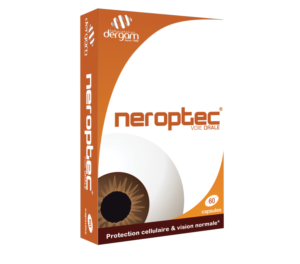 visuel format pngpackaging produit neroptec, 60 capsules complément alimentaire pour la protection cellulaire et la vision