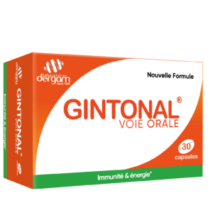 visuel packaging produit Gintonal, complément alimentaire pour le tonus, 30 capsules