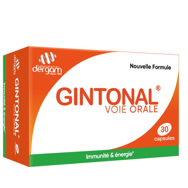 visuel packaging produit Gintonal, complément alimentaire pour le tonus, 30 capsules